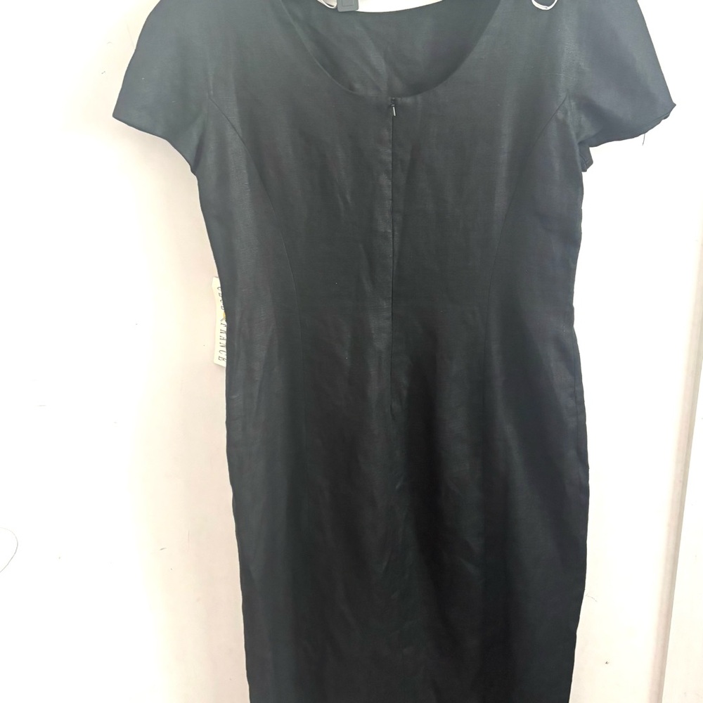 Vintage Club France Maxi Linen Black Dress Whimsigoth Sz 16 Minimalist Capsule - Picture 2 of 6